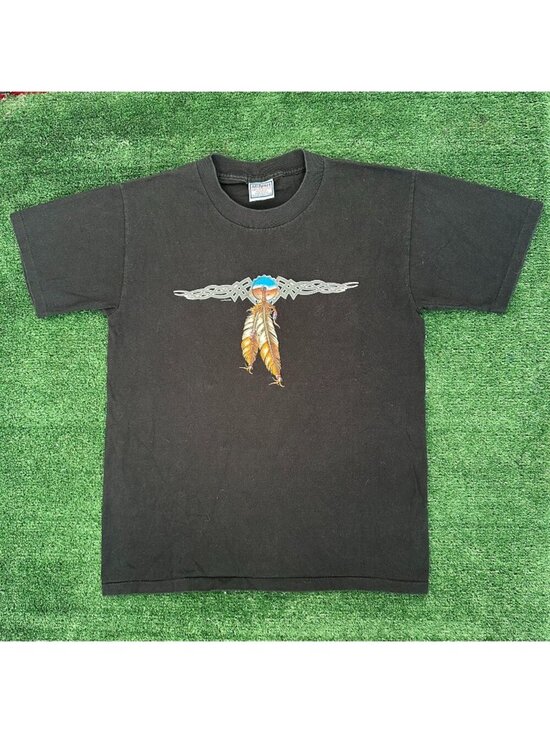 All Sport Other - Vintage Y2K Tribal Stripe T-Shirt Western Single Stitch Boxy Black M Boho